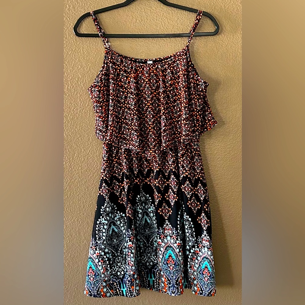 Xhilaration Size:L Womens Dress Multi Color Floral Print Ruffle Spaghetti Straps